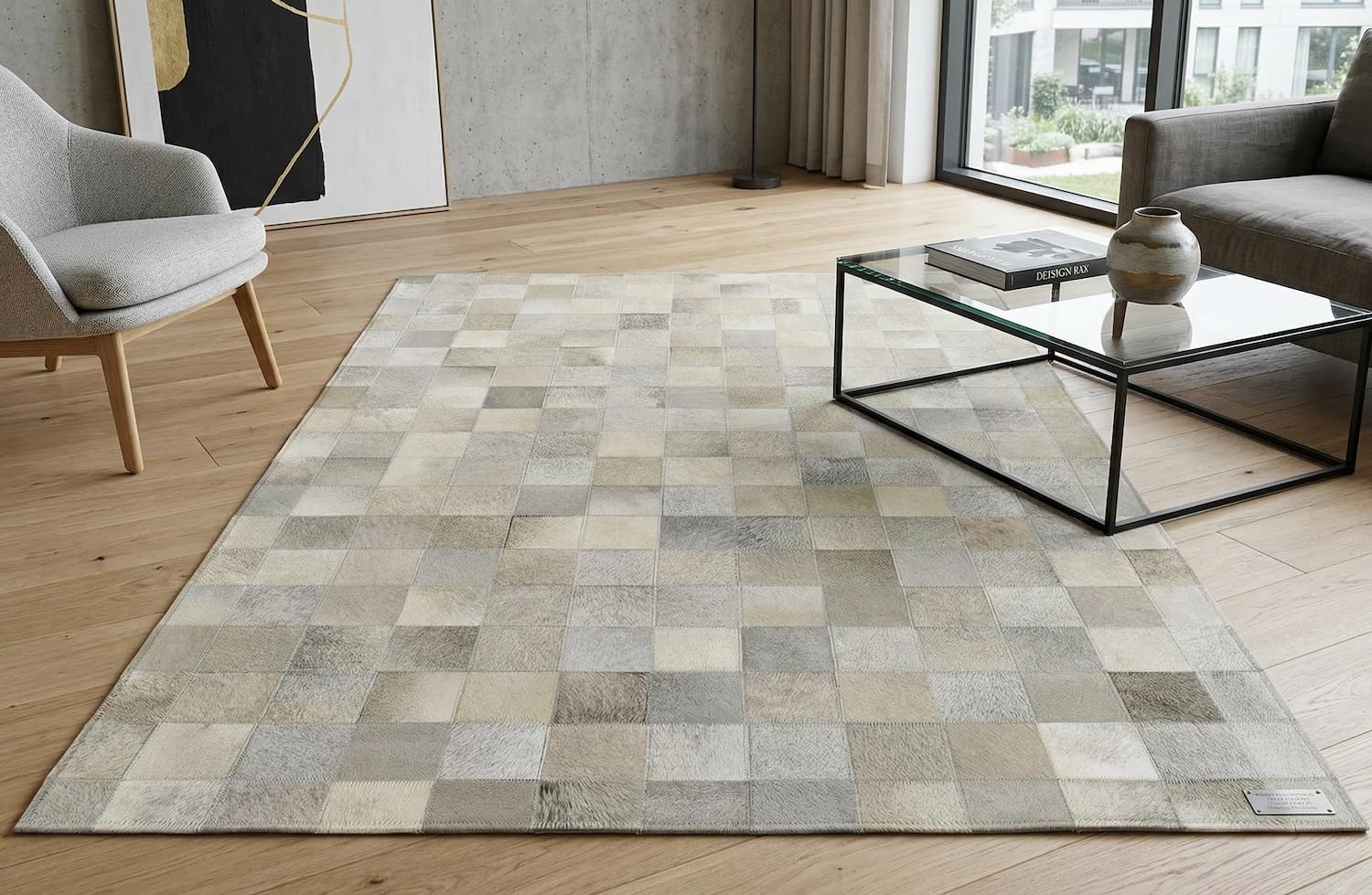 Kuhfelle Online & Nomad KUHFELL Teppich HELLGRAU BEIGE Natur Patchwork 120 x 180 cm Echtleder Fell Teppich (Hellgrau)