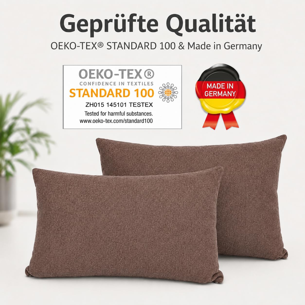 Juego de 2 Cojines de Sofá 50x30 cm, Almohadas Decorativas 2 Piezas, 2 Fundas + 2 Cojines de Relleno - Cojin (marrón Oscuro) | Con relleno y fundas, fundas extraíbles y lavables, cojines de sofá suaves