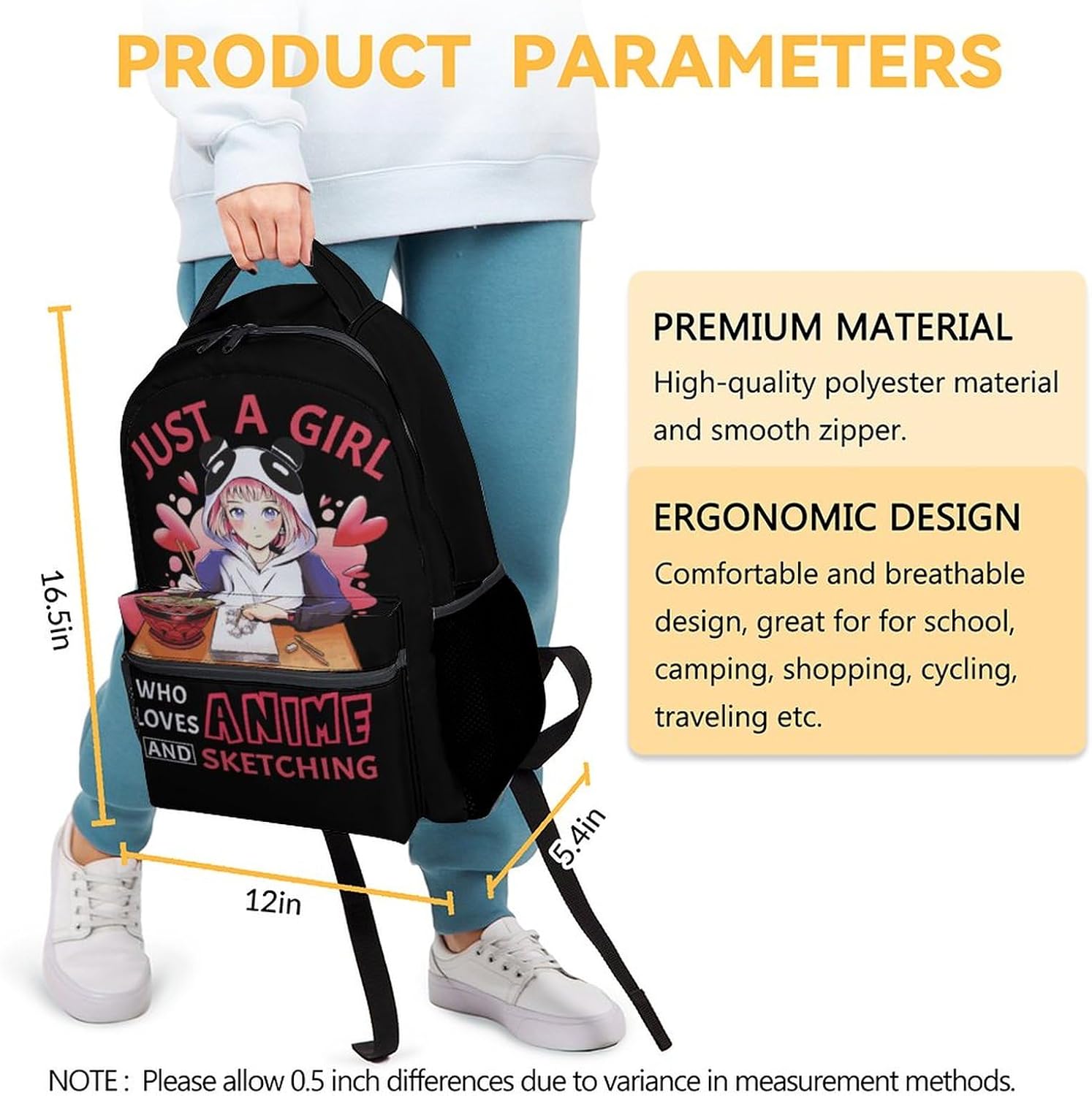 Girls School Backpack for Girls - 16 Inches Black Backpacks for Kids - Lightweight Aesthetic Bookbag for Kindergarten