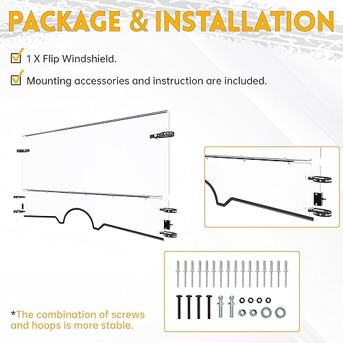 Vista 15 de KUAFU Parabrisas abatible de 1/4 pulgadas de grosor compatible con Yamaha Rhino 450 2006-2009 / Rhino 660 2004-2007 / 2008-2013 Rhino 700