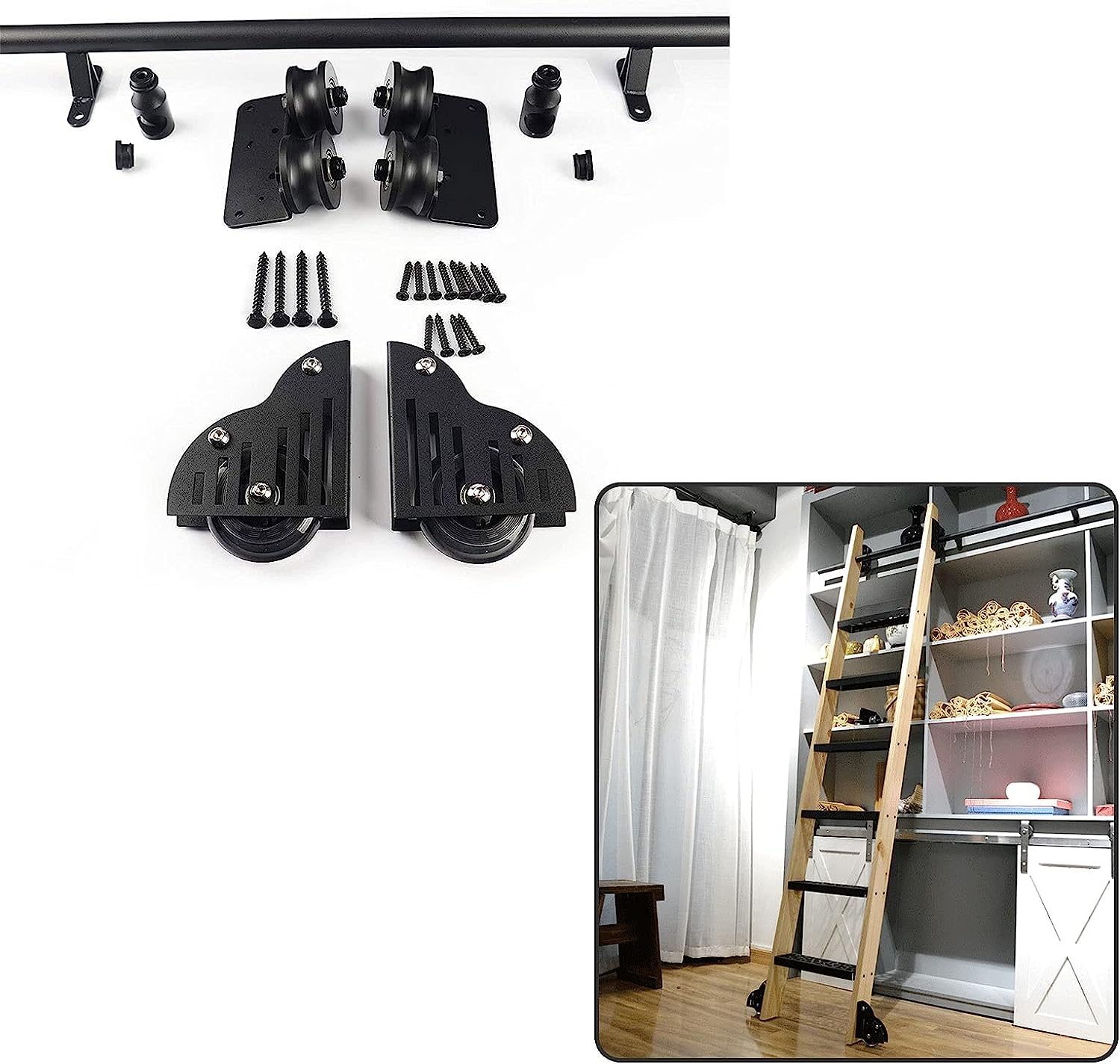 Kit de porte de grange coulissante et rail d'extension en acier au fini mat impeccable
