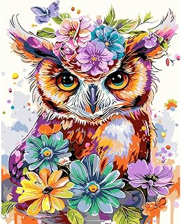 Owl Paint by Numbers Kit for Adults Beginners, Owl Flowers Adult Paint by Number Kits on Canvas, DIY Acrylic Easy Watercolor Oil Paint by Number for Adults for Gift Home Decor 16x20 Inch
