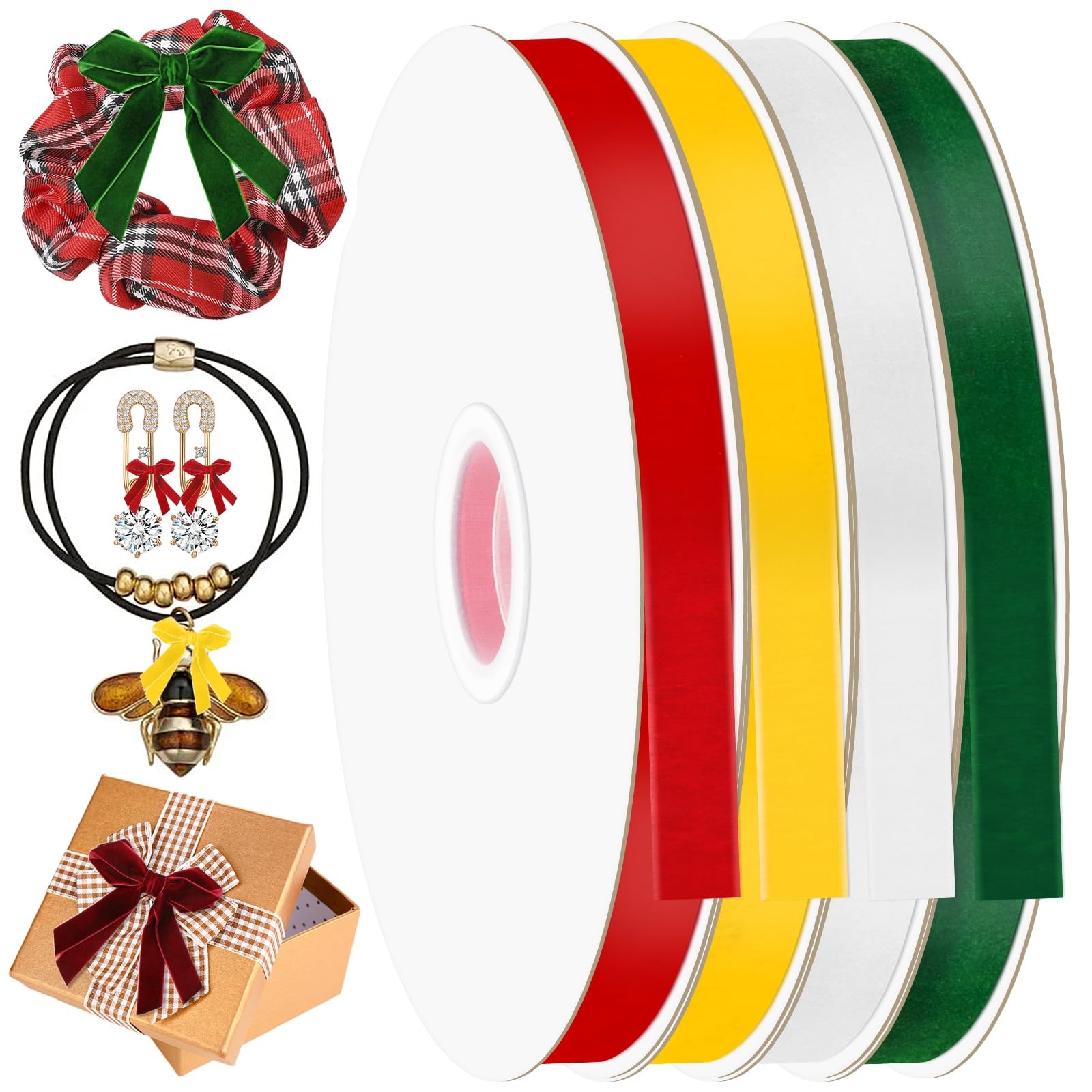 Glarks 4 Rolls 10Yards Velvet Ribbon Set