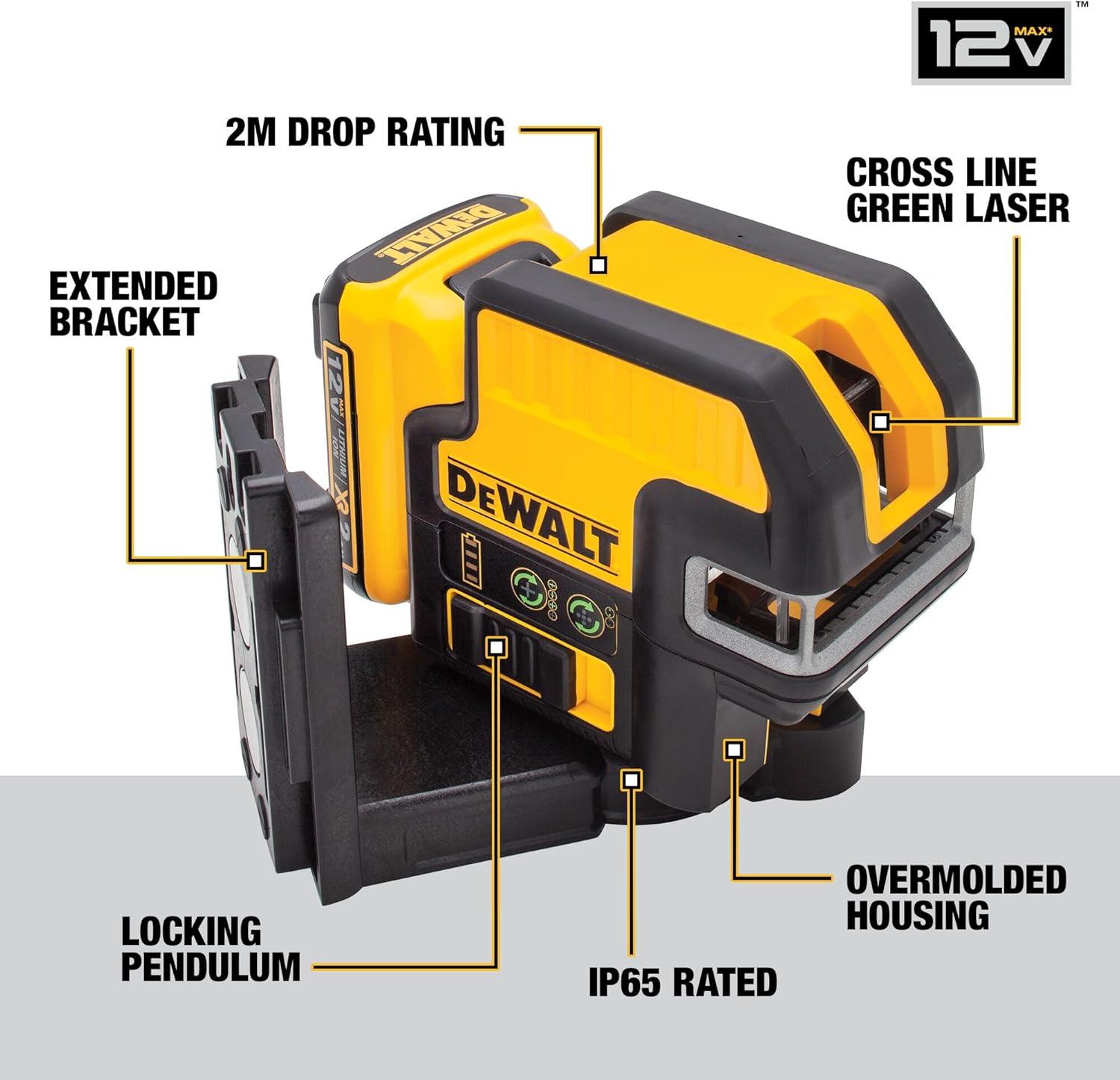 DEWALT 12V MAX Laser Level, 2 Spot and Cross Line Laser, Red (DW0822LR)