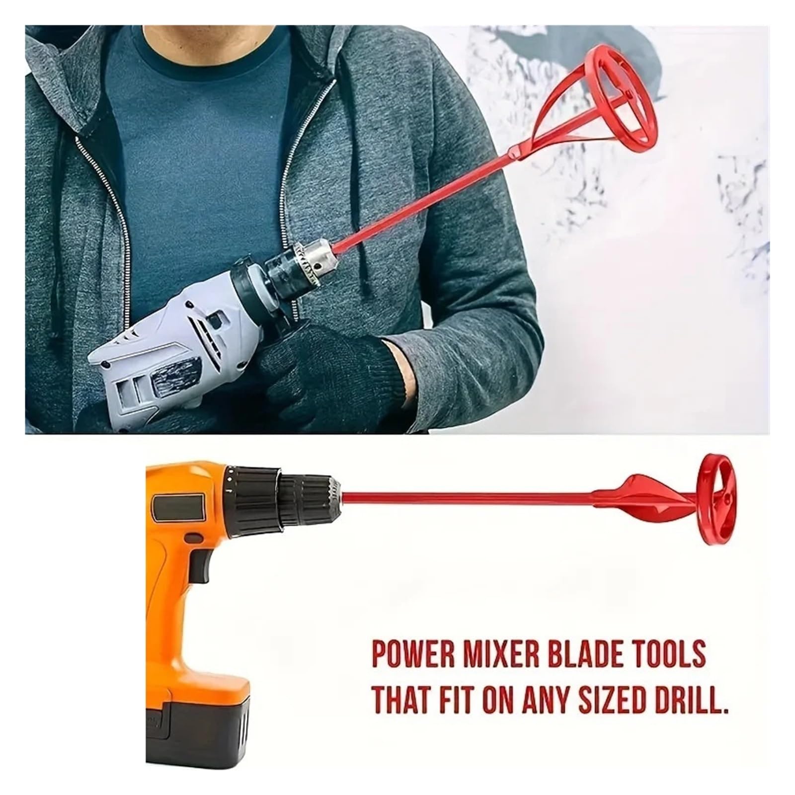 Paleta mezcladora de pintura de yeso, herramienta de agitación de eje Hexagonal for mortero de cemento con taladro eléctrico | Revuelva cemento, masilla y mortero rápidamente. Se adapta a taladros eléctricos estándar.(1pcs)