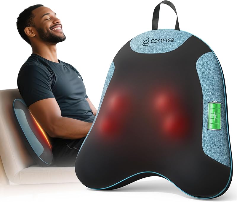 COMFIER Cordless Lumber Support Pillow for Office Chair, Lower Back Massager with Heat, Shiatsu Back Support Cushion, Rechargeable & Portable for Office, Home Use, Gift for Women