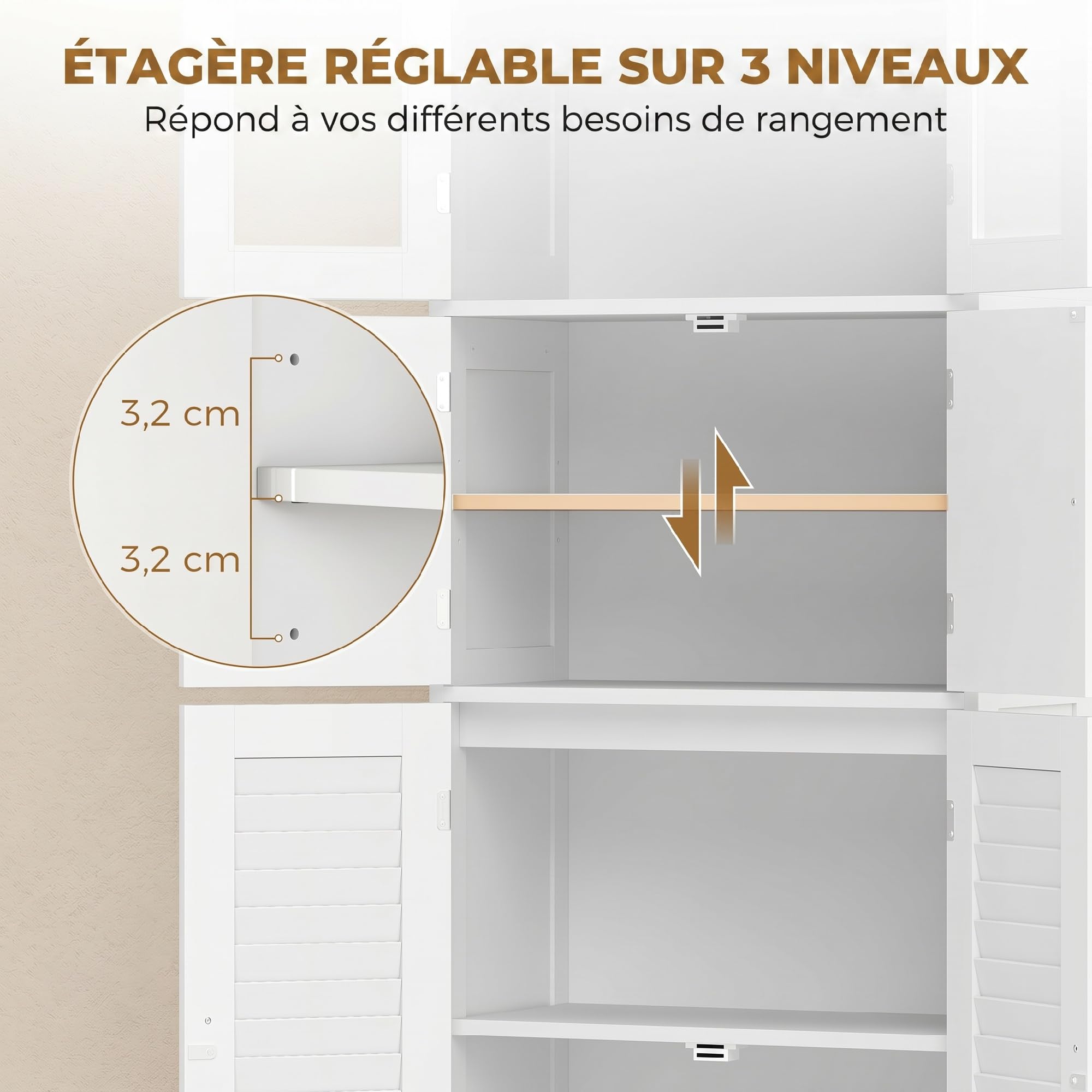 HOMCOM Meuble de Salle de Bain Haut Style Moderne 60x30x170,5cm Blanc