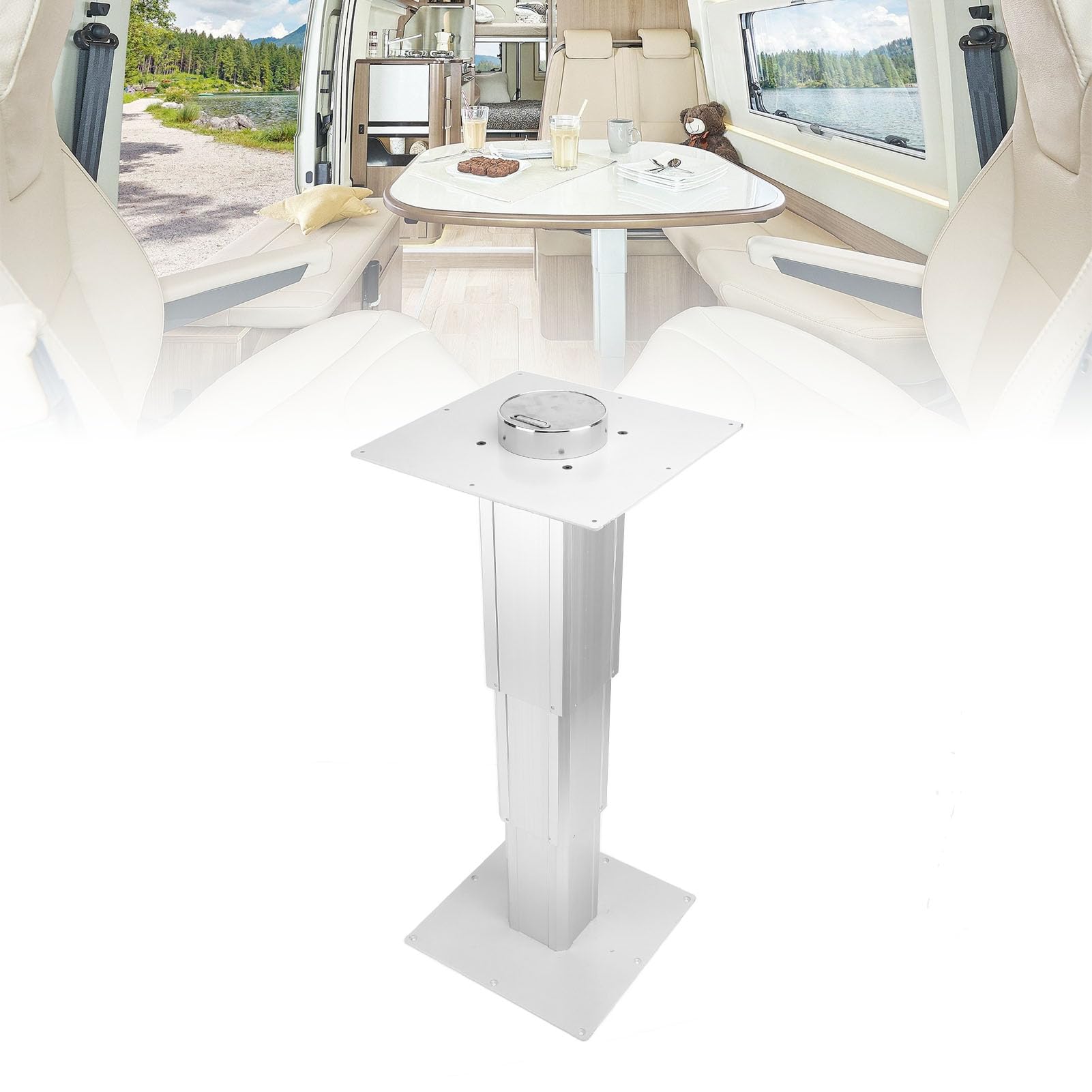 Akozon [Pata de Mesa para RV Pata de Mesa Elevadora de Aleación de Aluminio con Manivela Manual Ajustable de Alta Resistencia para Yates y Barcos