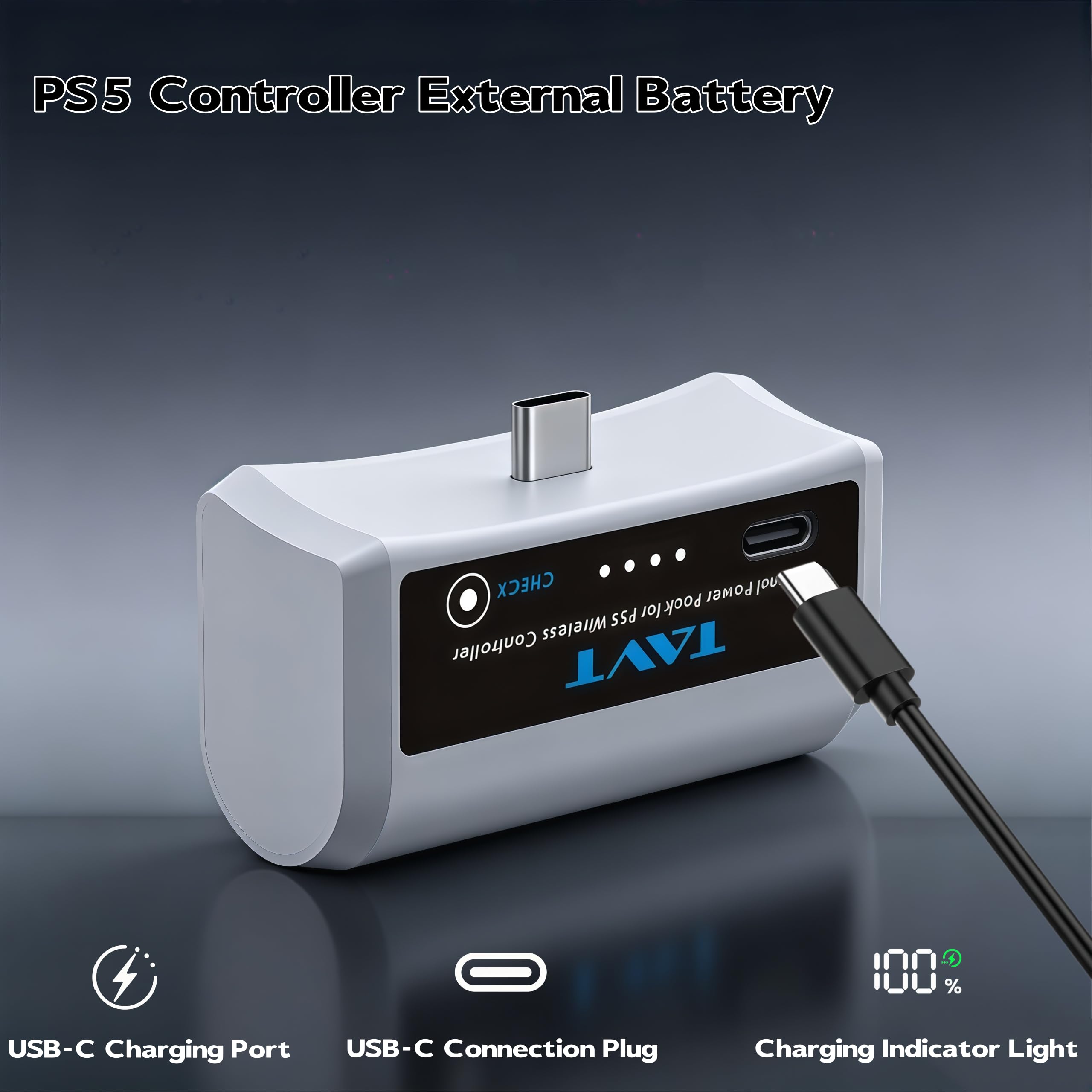 2 batterie esterne per controller Sony PlayStation 5, PS5 Dualsense/Dualsense Edge, con indicatore LED e cavo di ricarica USB-C