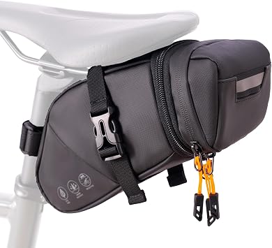 Bike Seat Bag, Water-resistant Bicycle Saddle Bag with Reflective Strap, Expandable Capacity Cycling Under Seat Pouch 1.5-2 L, Bike Seat Pack for Mountain Road Bikes and Commuters