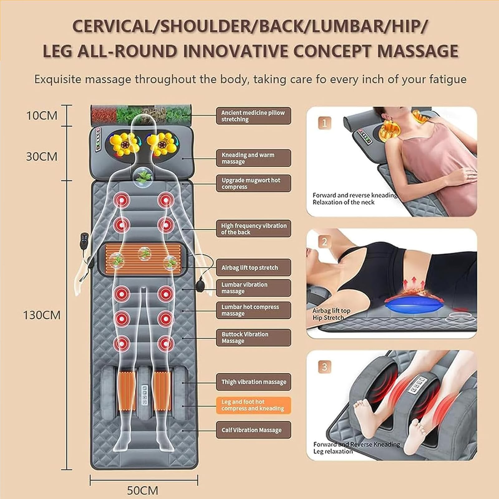 Genérico Colchoneta de Masaje para Cuerpo Completo – Masaje Shiatsu Desmontable,colchón de Masaje con compresa Caliente Lumbar con 9 Modos, cojín Calefactor Plegable para alivi