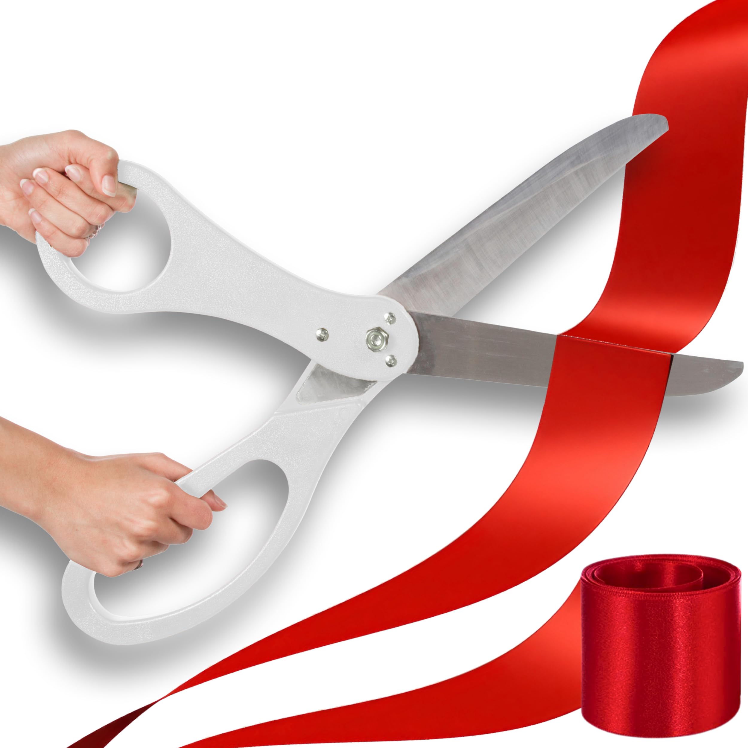 20 Inch White Giant Scissors – Extra Large Ceremonial Cutting Tool with Red Ribbon for Grand Opening Event Supplies Decorations and Business