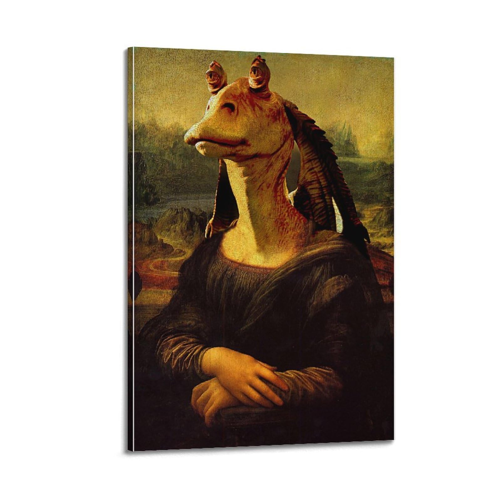 Jocrynsi Frame-Style Mona Lisa Inspired By Star Wars Beige Wall Art Posters Aesthetic Canvas Wall Art Print Home Decor For Bedroom Living Room08x12inch(20X30cm)