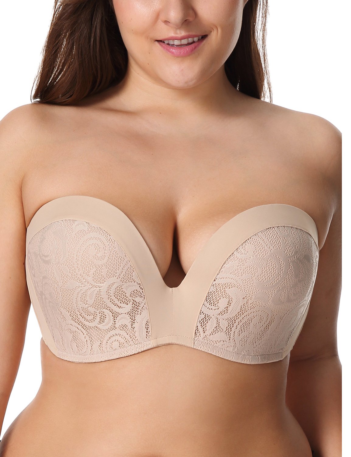 DELIMIRA - Sujetador sin Tirantes Push Up con Relleno de Encaje