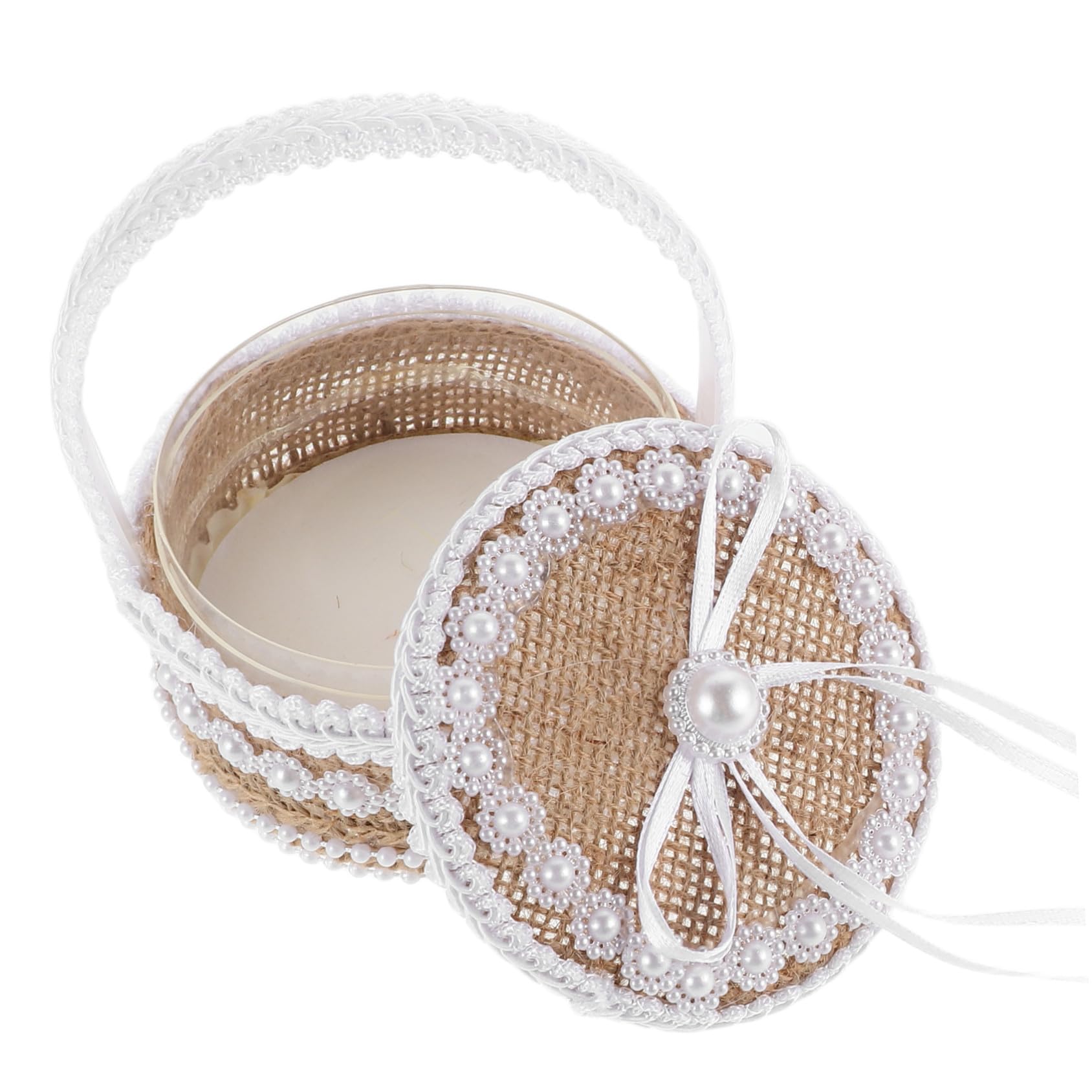 Healeved 4 Pezzi Scatola Porta Fedi Nuziali in Stile Campagna da Cerimonia Organizer Gioielli per Sposa e Damigella Design Country Romantico con Nodo Elegante Custodia Compatta per Anelli e