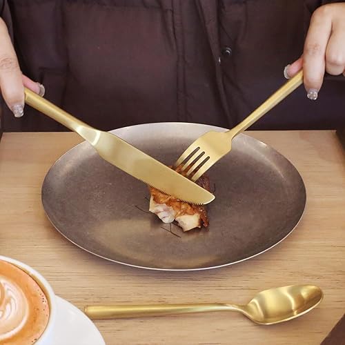 Miniatura 7 de Juego de cubiertos de oro mate de 40 piezas, utensilios forjados a mano, juego de cubiertos de acero inoxidable, juego de cubiertos con mango