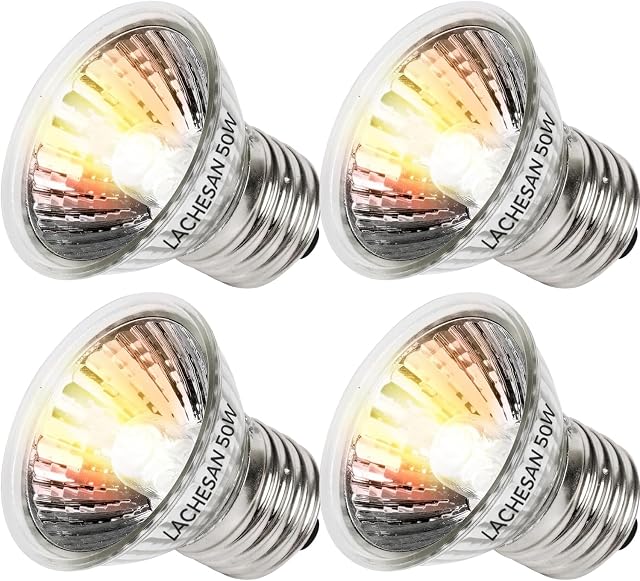50W Uva Light Bulbs 4-Pack, Turtle Heat Lamp for Reptile | E26 Base Fit for Reptiles and Amphibian Tanks, Terrariums and Cages, Works with Various Lamp Fixtures