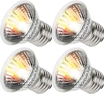 4 Pack 50W UVA Bulbs, Fits E26 Heat Lamps, Tortoise Heat Lamp for Reptiles and Amphibian Tanks, Terrariums and Cages, Works with Various Lamp Holder