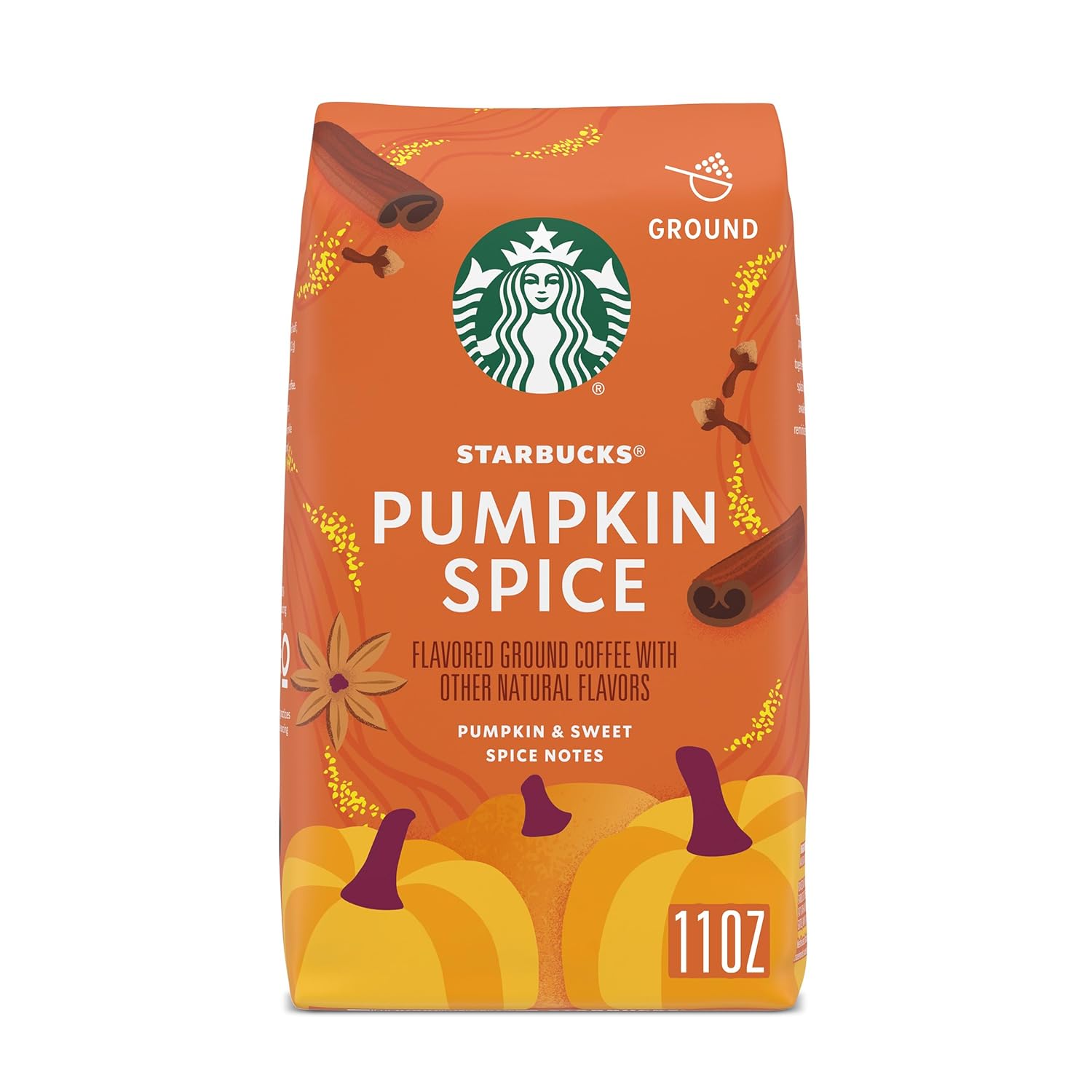 Starbucks Ground Coffee, Pumpkin Spice Naturally Flavored Coffee, 100% Arabica, Limited Edition, 1 Bag 11 Oz