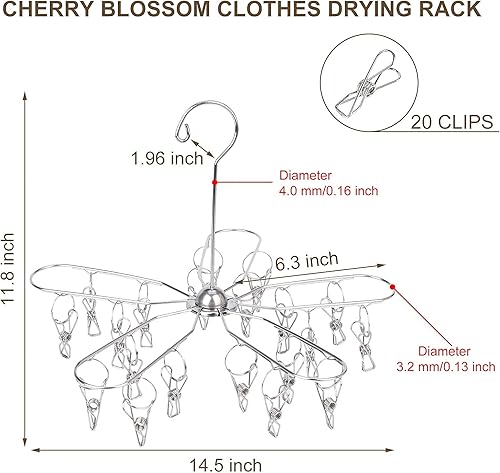 Miniatura 3 de Paquete de 2 perchas plegables de clip y goteo, colgador de secado de ropa de acero inoxidable con 20 clips, tendedero colgante para ropa sucia para