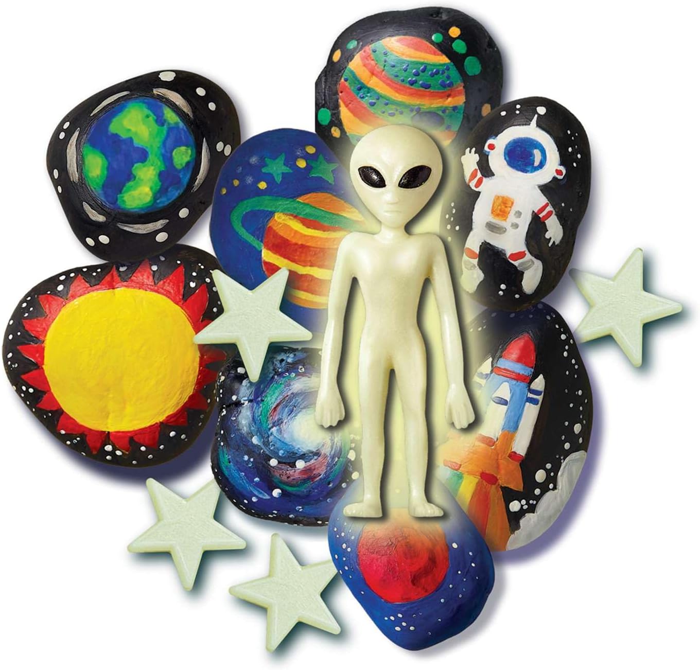 4M Glow-in-the-Dark Space Rock Painting Kit for Kids Ages 5-12 – Galaxy Garden Art Craft with Alien Figure, Glow Stars & Paint, Outdoor Night Glow Decoration Set, STEM Creative Activity