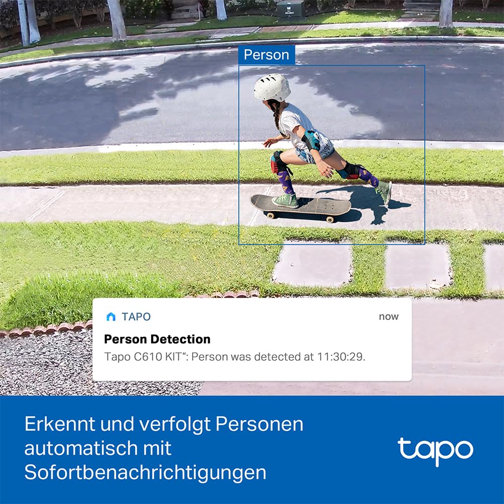 Tapo C610 KIT 2K 360° Solar Überwachungskamera Außen (Akku 6700 mAh, Farbnachtsicht, WLAN 2,4 GHz, KI-Erkennung, Licht- & Ton-Alarm, lokale Speicherung über microSD-Karte oder H500-Homebase)