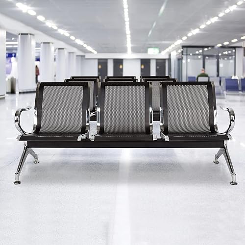 Miniatura 7 de FIZZEEY Sillas de recepción para sala de espera - Muebles de banco para sala de espera con reposabrazos para hospital, banco, aeropuerto, color negro