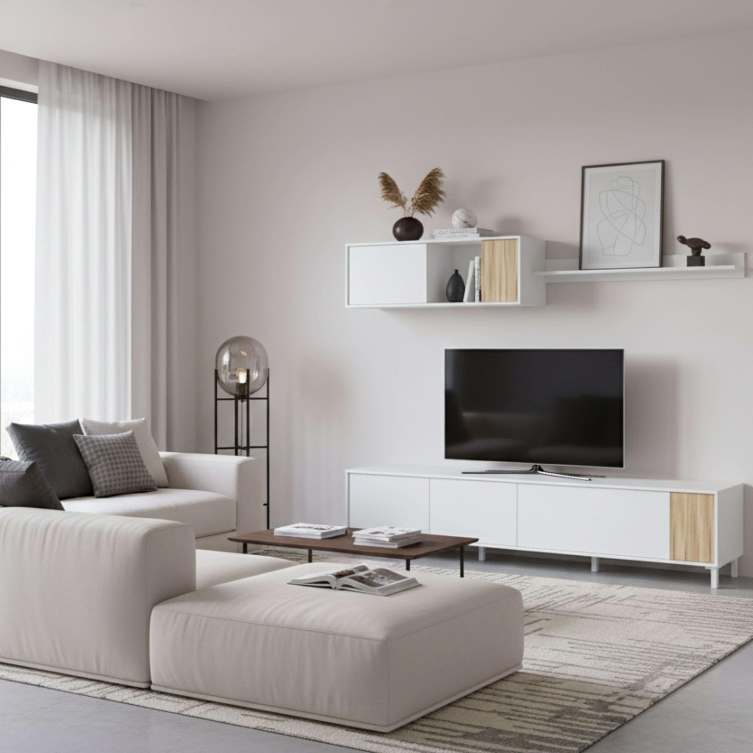 Habitdesign Muebles De Salón Ethna Blanco Artik Y Natur Estilo Moderno para Comedor 200x40Cm