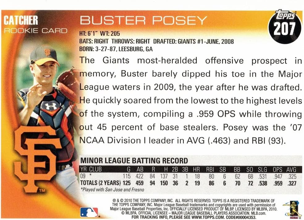 2010 Topps Opening Day Baseball #207 Buster Posey Rookie Card