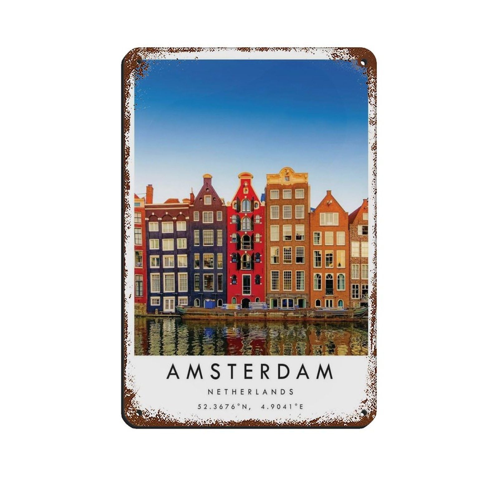 Amsterdam Travel, Netherlands Poster（7） Tin Sign Vintage Metal Pub Club Cafe Bar Home Wall Art Decoration Poster Retro 8x12inch(20x30cm)