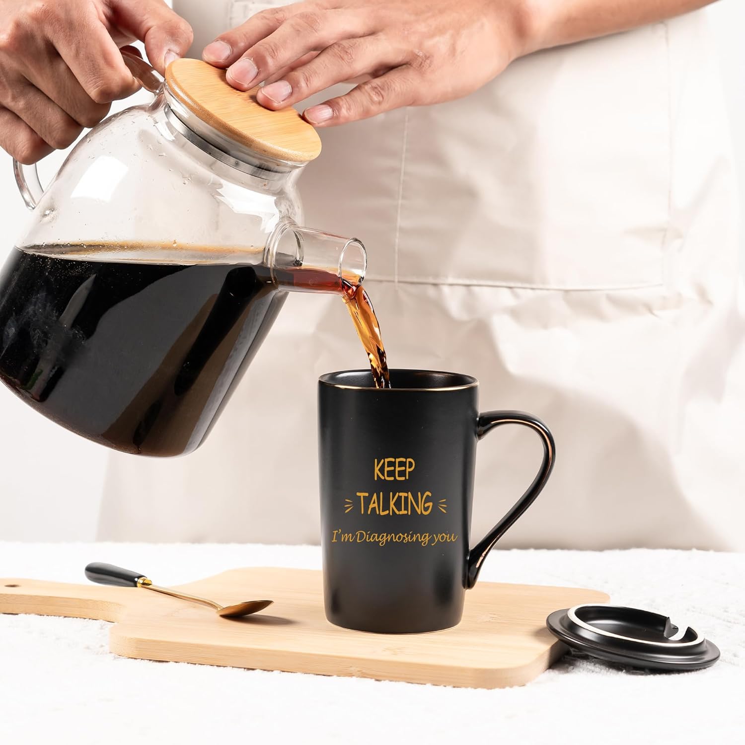 Psychology Gifts, Keep Talking I'm Diagnosing You Mug, Social Worker Gift Mental Health for Women Men, Psychologists Psychiatrists Gifts, 14 Oz Black with Gift Box Lid and Spoon - Image 2