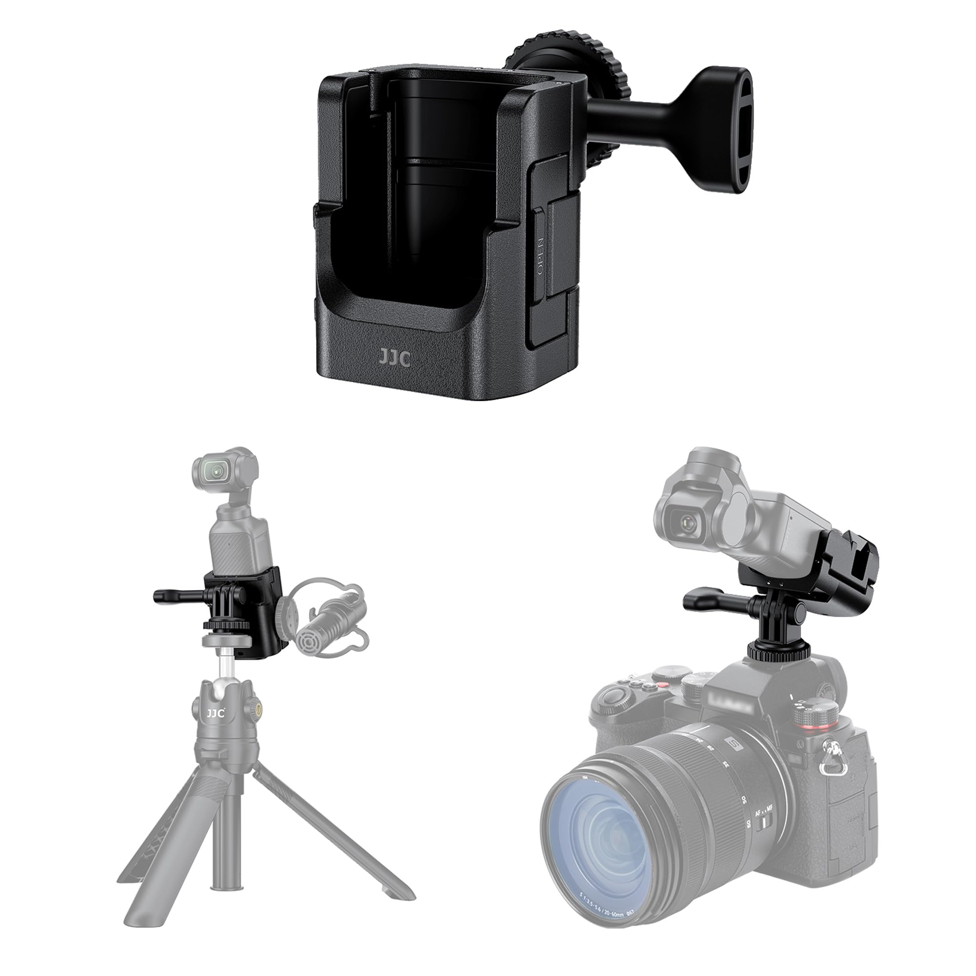JJC 3-in-1 Expansion Adapter for DJI Osmo Pocket 3, Pocket3 Tripod Mount & Hot Shoe Camera Extender Converter, 1/4-20 Stick Handle Bracket Accessories