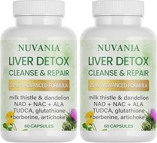 Nuvania Liver Detox 60 Veggie Capsules | 20-in-1 Advanced Complex with Milk Thistle, Dandelion, NAD, NAC | Liver Cleanse & Repair (2PCS)