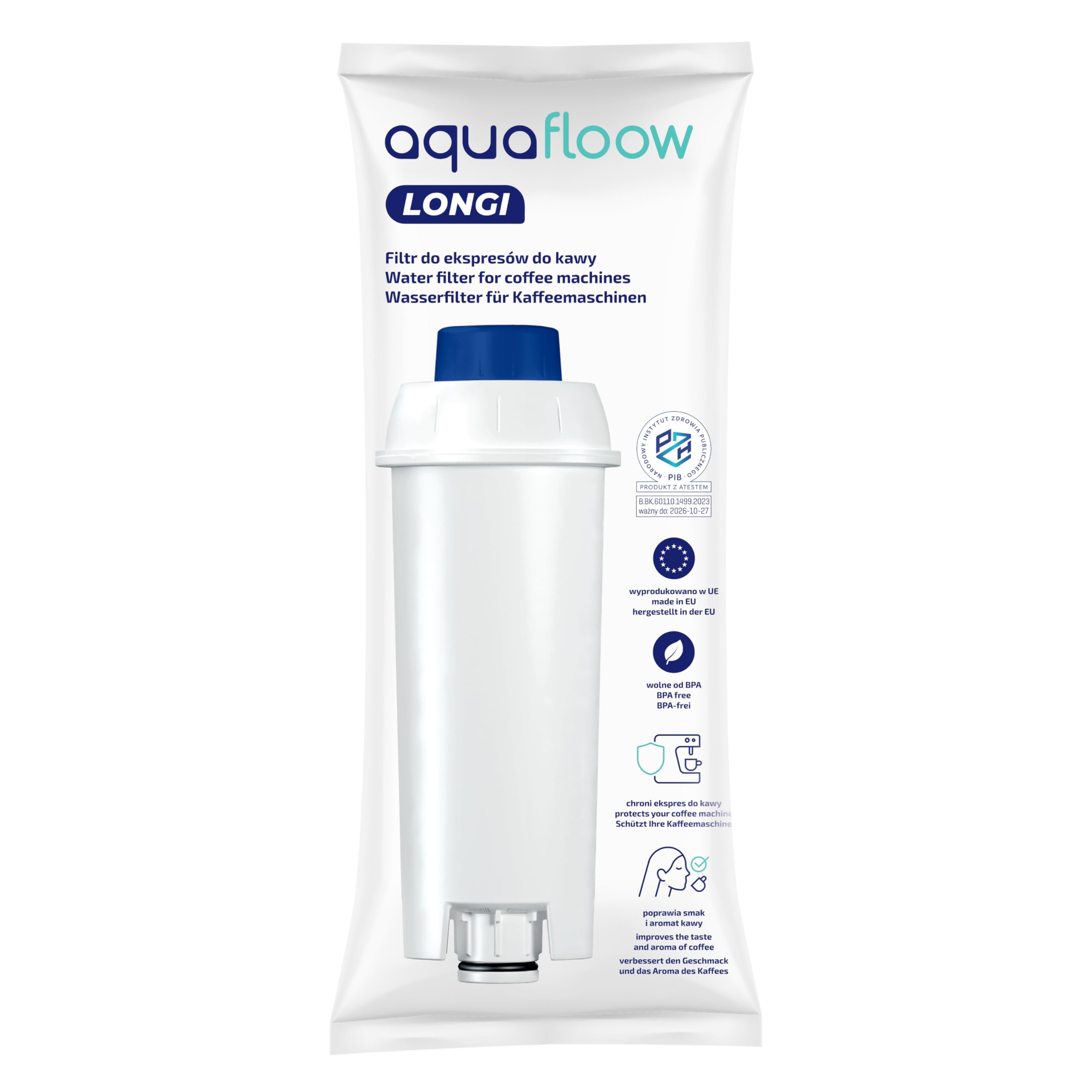 Aquafloow Set da 8 Filtri Acqua per Macchine da Caffè – Compatibili con DeLonghi DLSC002, SER3017, 5513292811 – per Serie ECAM, ESAM, ETAM