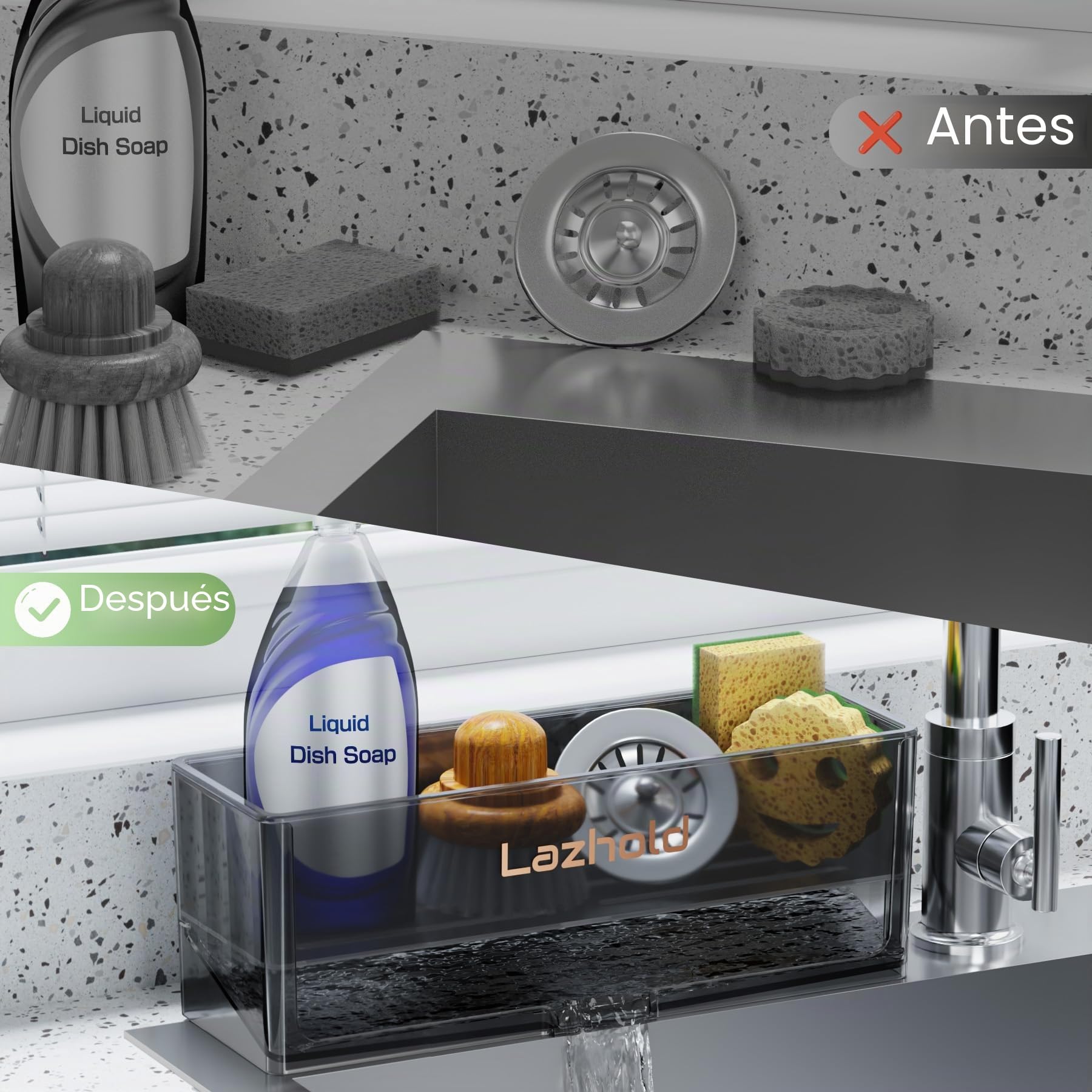 Organizador de Fregadero Cocina de Esponja con Estante Extraíble y Gran Capacidad, Organizador de Fregadero para Baño Cocina Fregadero (Negro)