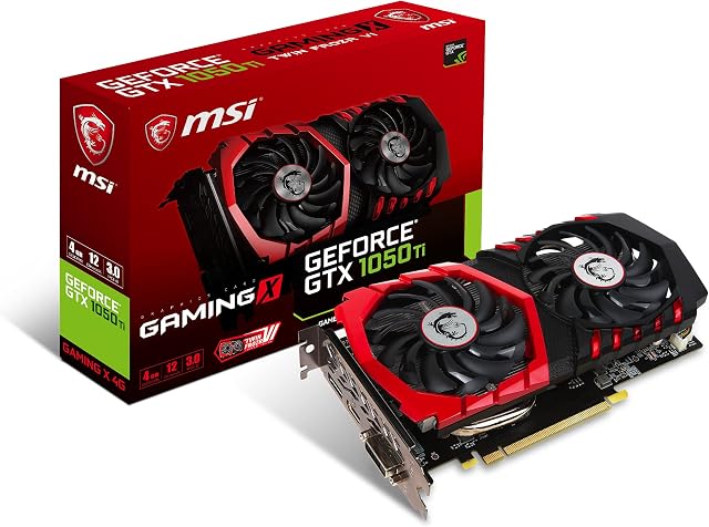 MSI GeForce GTX 1050Ti GAMING X 4G Graphics Card '4GB GDDR5, 1493MHz, Red LED, DisplayPort, HDMI, DVI-D, Dual Fan Cooling System
