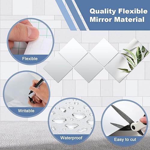 Miniatura 5 de Soaoo 36 piezas de láminas de espejo flexibles autoadhesivas para espejo de puerta, azulejos de plástico para espejo de pared, calcomanías cuadradas
