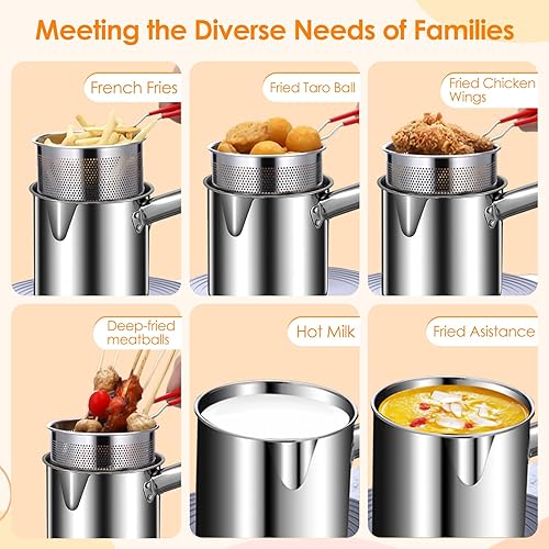 Miniatura 2 de Bothyi Olla para freír profunda, acero inoxidable, con cesta de filtro, antiadherente, práctica herramienta de cocina, olla de cocina para el hogar,