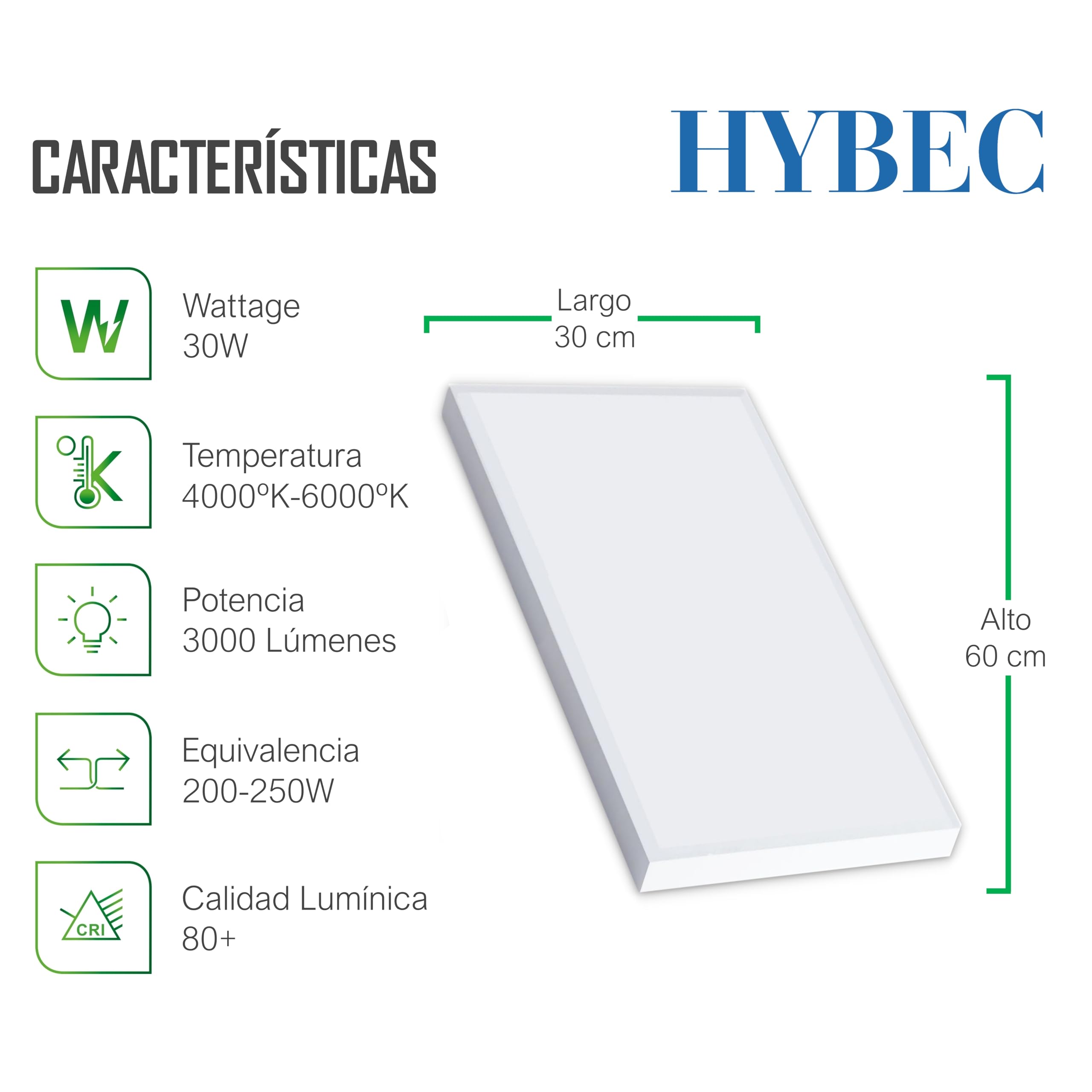 Panel LED Superficie Cocina, Panel LED Superficie, Panel LED Cocina, Plafón LED para techo LED Cocina, Plafones LED, Pantalla LED 60x30, 30W Blanco Frío 6500ºK (Pack 1)