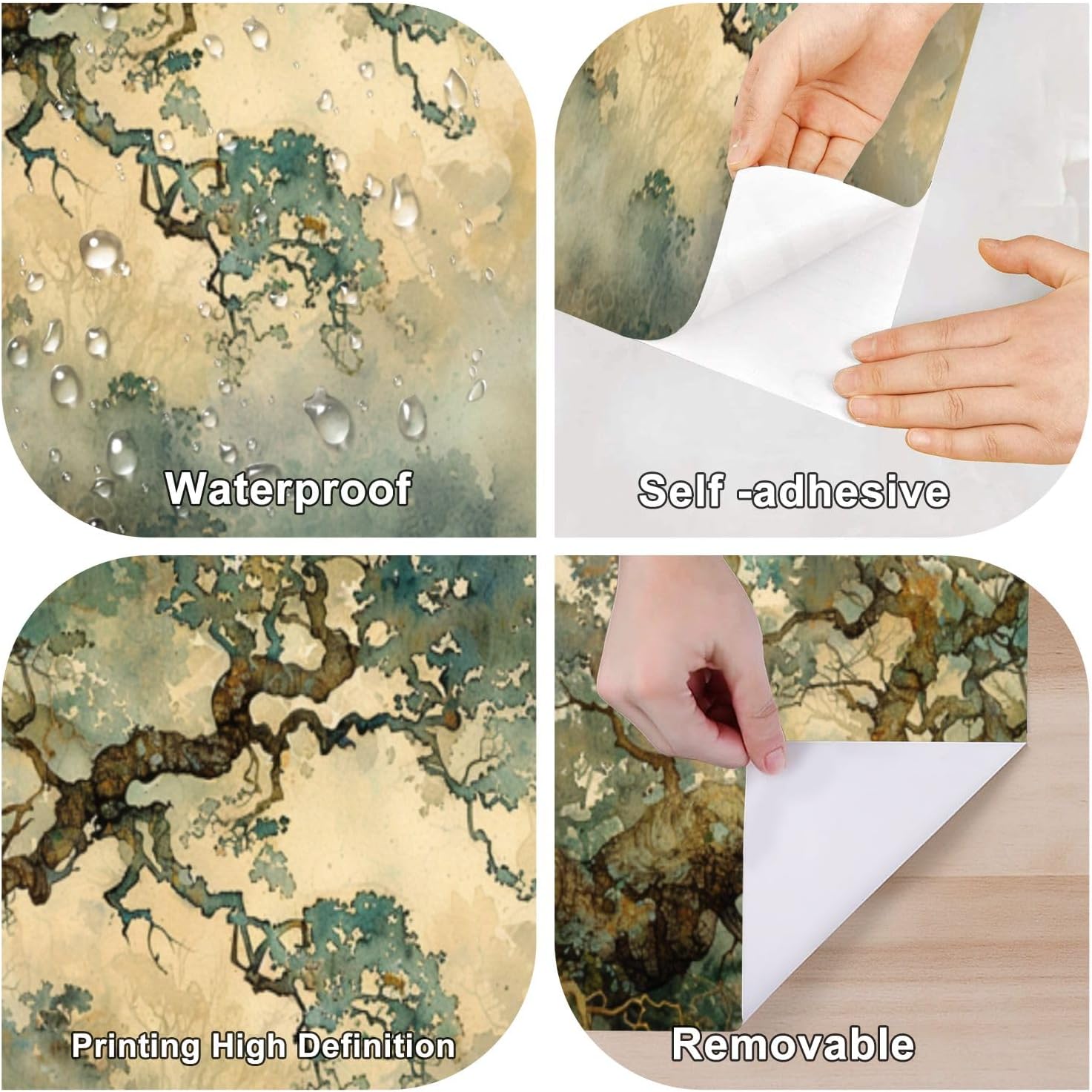 Wall Mural Ghostly Watercolor Forest Muted Earthy Tones Misty Trees Self Adhesive Wallpaper Peel & Stick Wall Decal Sticker Poster Home Decor for Bedroom Living Room Bathroom 100"x144"