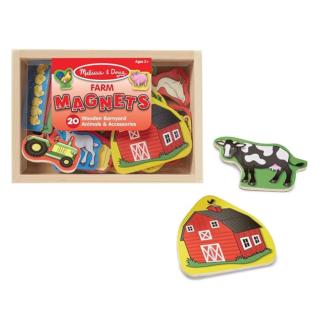 Melissa & Doug Imanes de Madera con 20 Animales de la Granja, Juego magnético con Animales