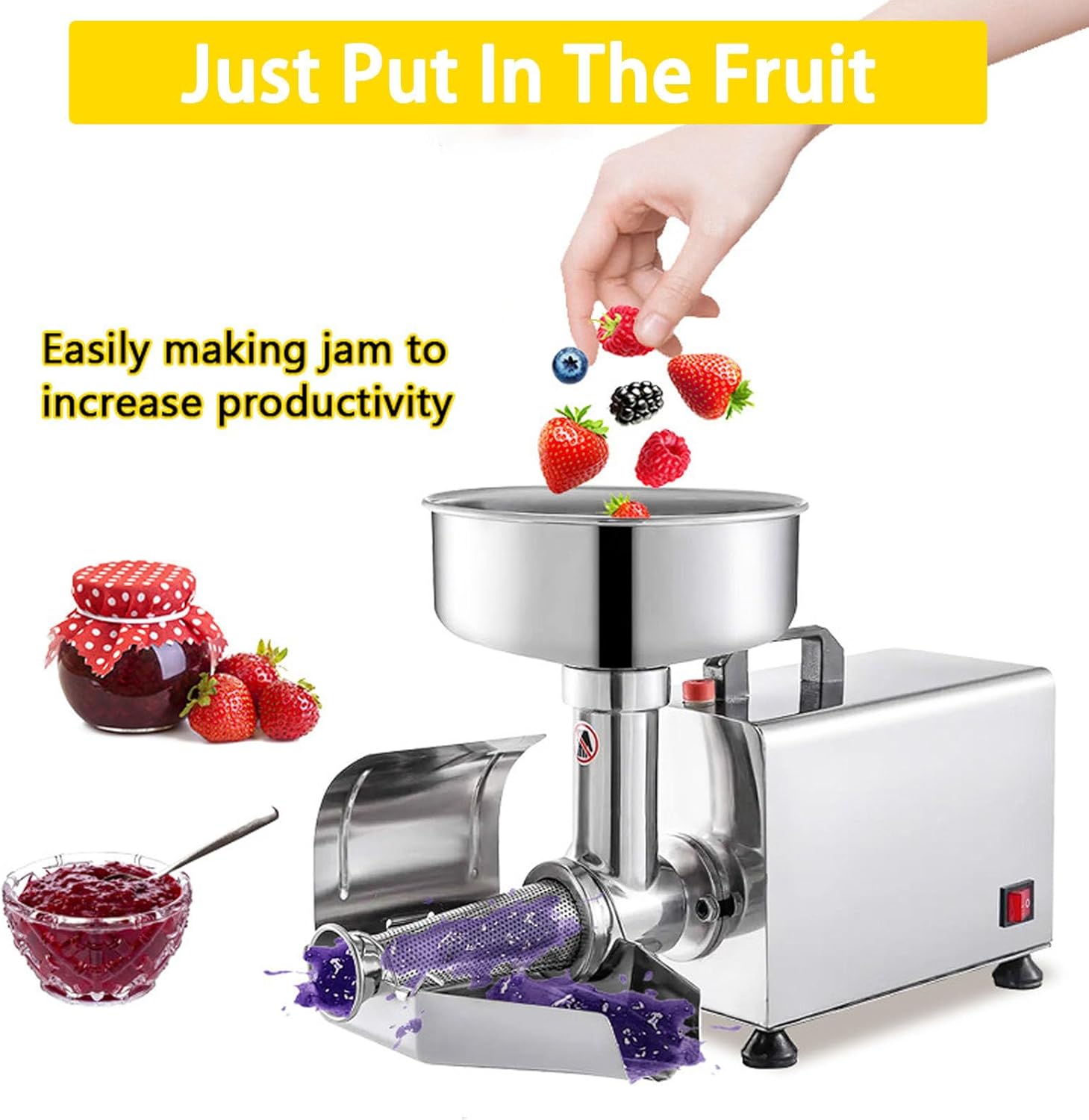 Electric Tomato Strainer Machine,Stainless Steel Tomato Press and Strainer,Inlet Diameter is 225 Mm,Pure Copper Motor, Stainless Steel Material,Can Squeeze Cherries,Blueberries