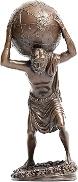 Classical Greek Bronze Statue Sculpture, 11 Atlas Solid Bronze Statues Sculpture with Globe Container for Home Office Decor and Decoration