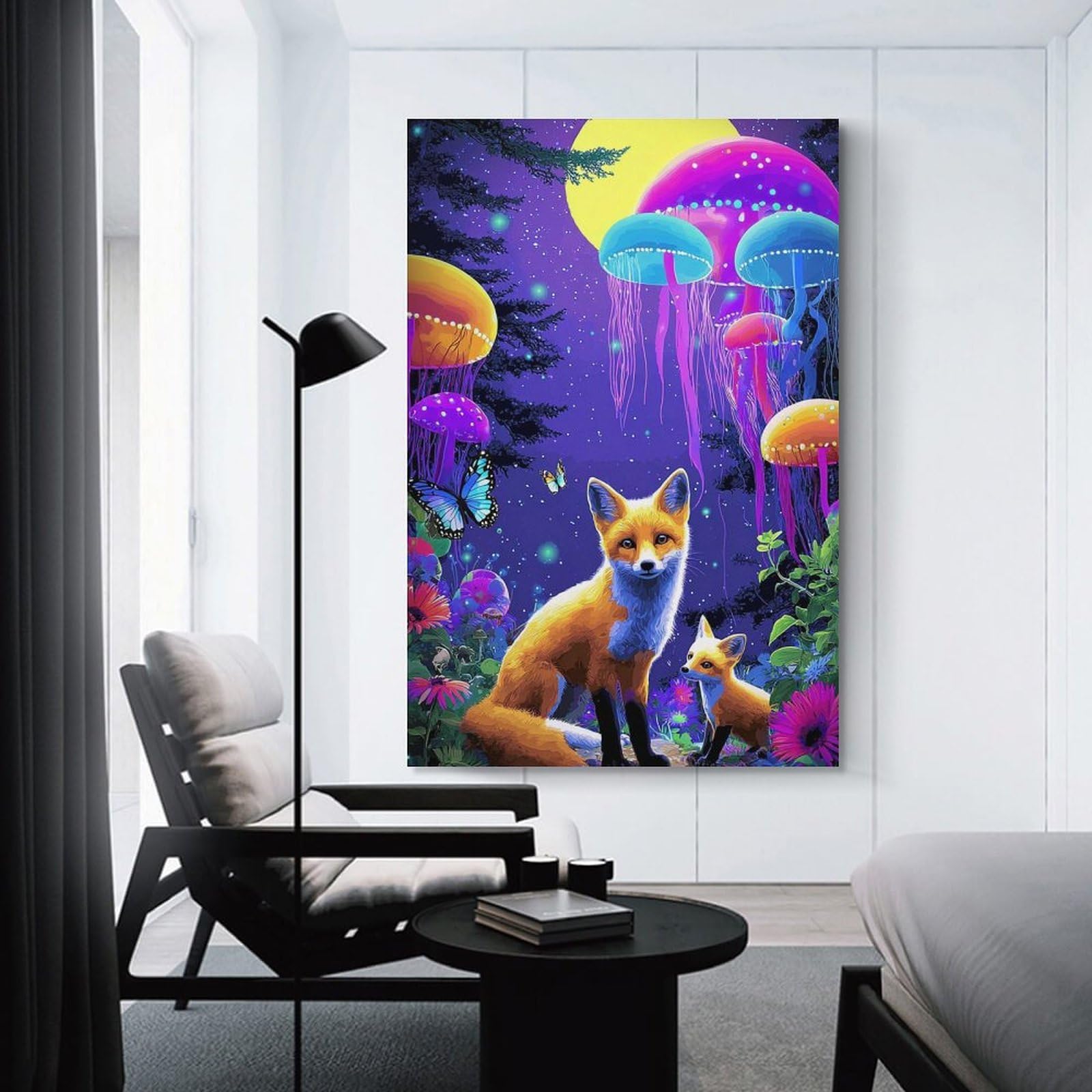 Junmoney Unframe-Enchanted Forest With Foxes And Jellyfish Mus Enchanted Forest With Foxes And Jellyfish Mushrooms Canvas Wall Decor 12X18inch(30X45cm), For Study, Office Or Focused Interiors, Wall Art That Adds Style To Work Areas