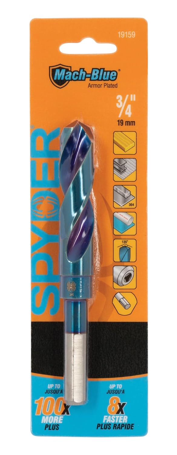 Spyder 3/4" Reduced Shank S&D Drill Bit, Tri-Flat Machined Shank for No Slipping, 135° Self-Centering Split Point, Advanced Alloy for Metal and Wood Drilling (19159)