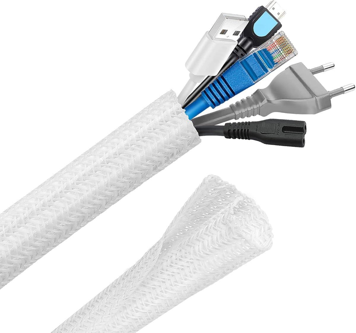 Hocerlu Flexibel 13mm-3 Meter Kabelkanal, Selbstschließend Kabelschlauch Zuschneidbar, Perfekte Kabelmanagement für TV Computer Heimkino Automobilkabel, Bissfest für Katze Hund, Elegantes Weiß