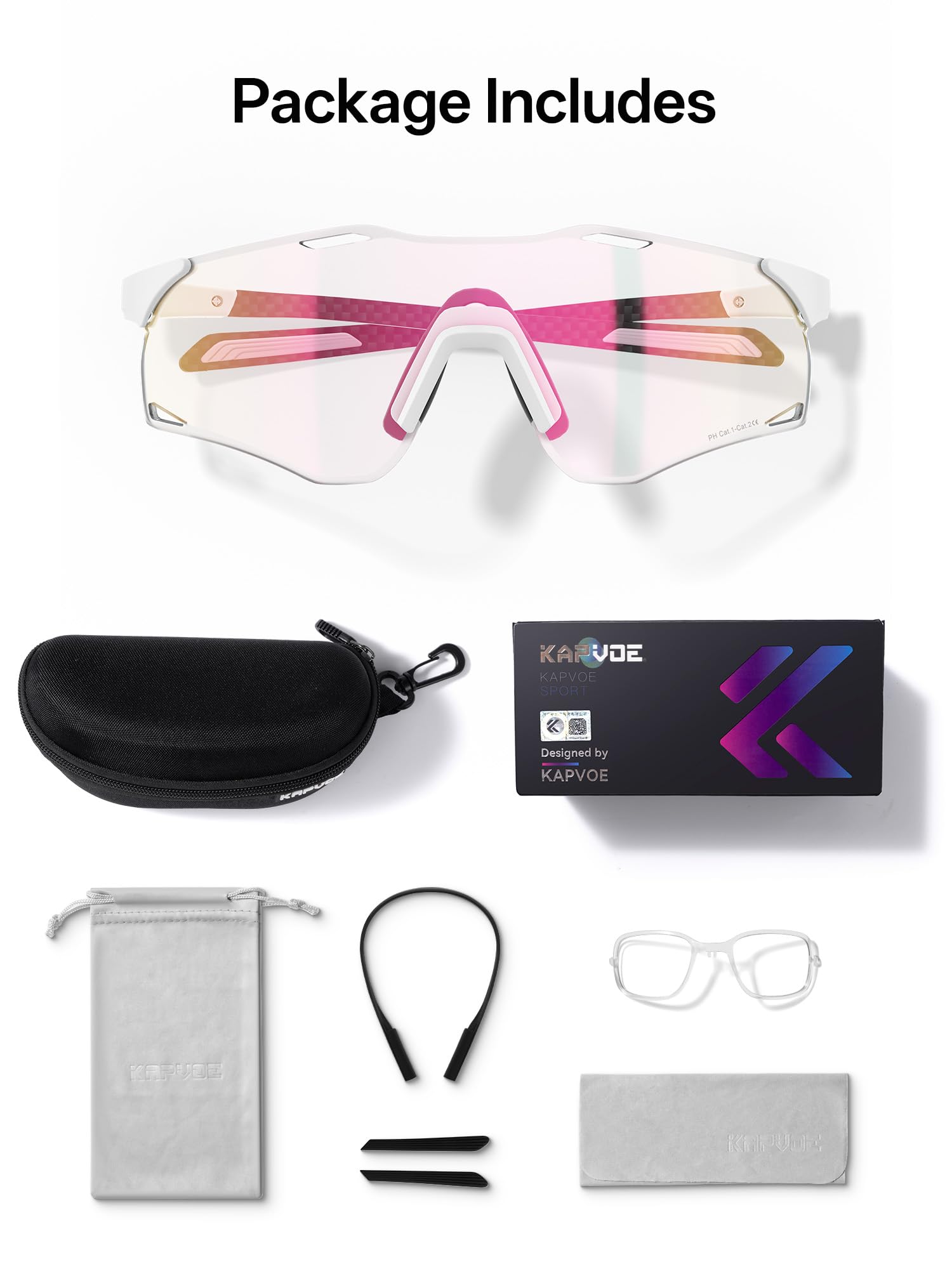 KAPVOE K454I Occhiali da Ciclismo Fotocromatici Aste in Fibra di Carbonio | Per uomo e donna, aste leggere in fibra di carbonio, UV400, ideali per ciclismo, running, MTB, baseball e pickleball