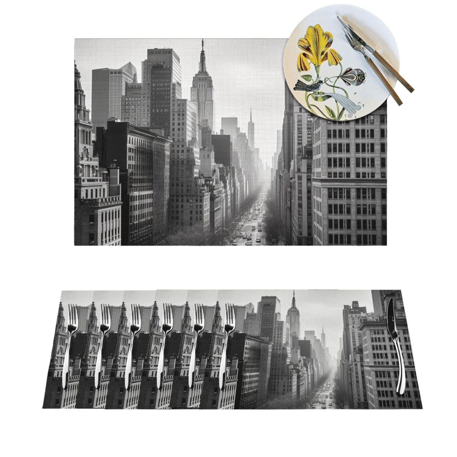 Sets de table New York en PVC pour repas de famille et dîners