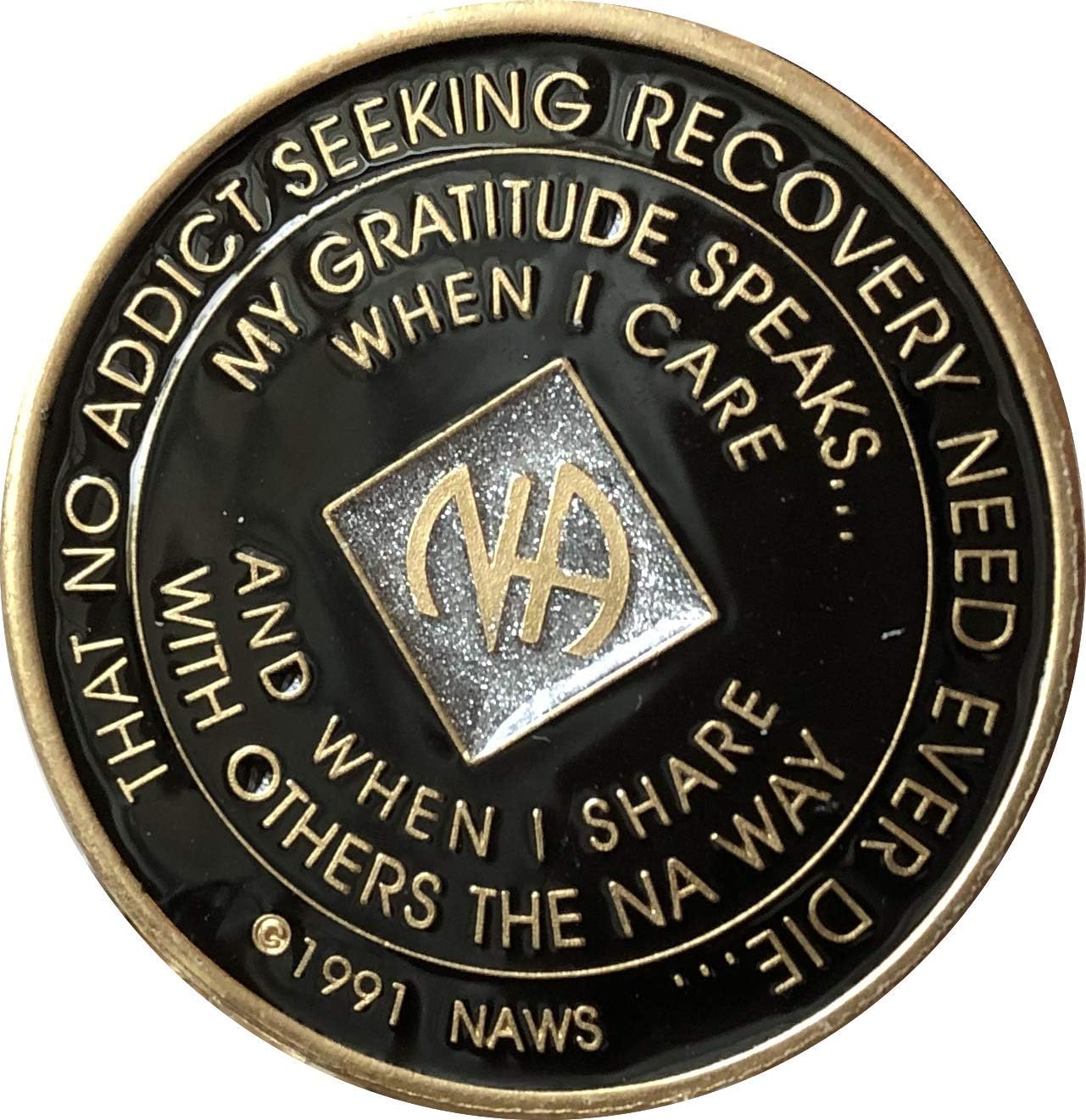 Narcotics Anonymous 12 Year Black and Silver Glitter NA Medallion Official Chip