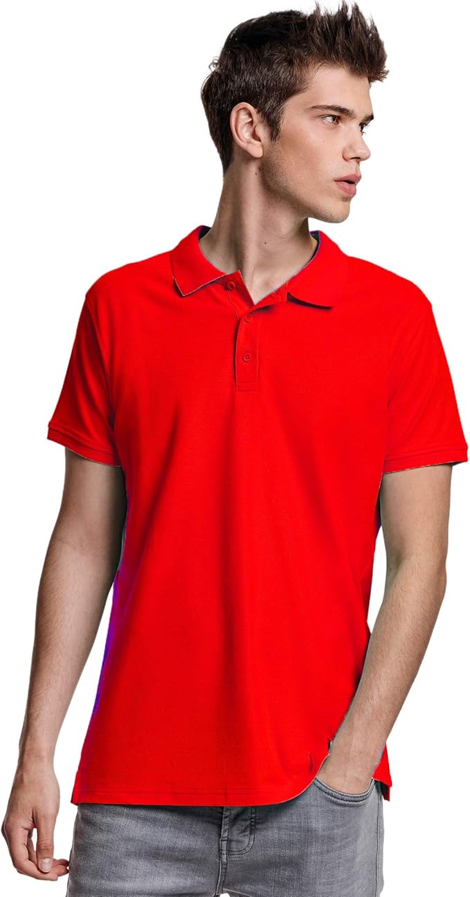 Men's Polo Shirt 100 Cotton with Short Sleeves, Ribbed Neck, Three